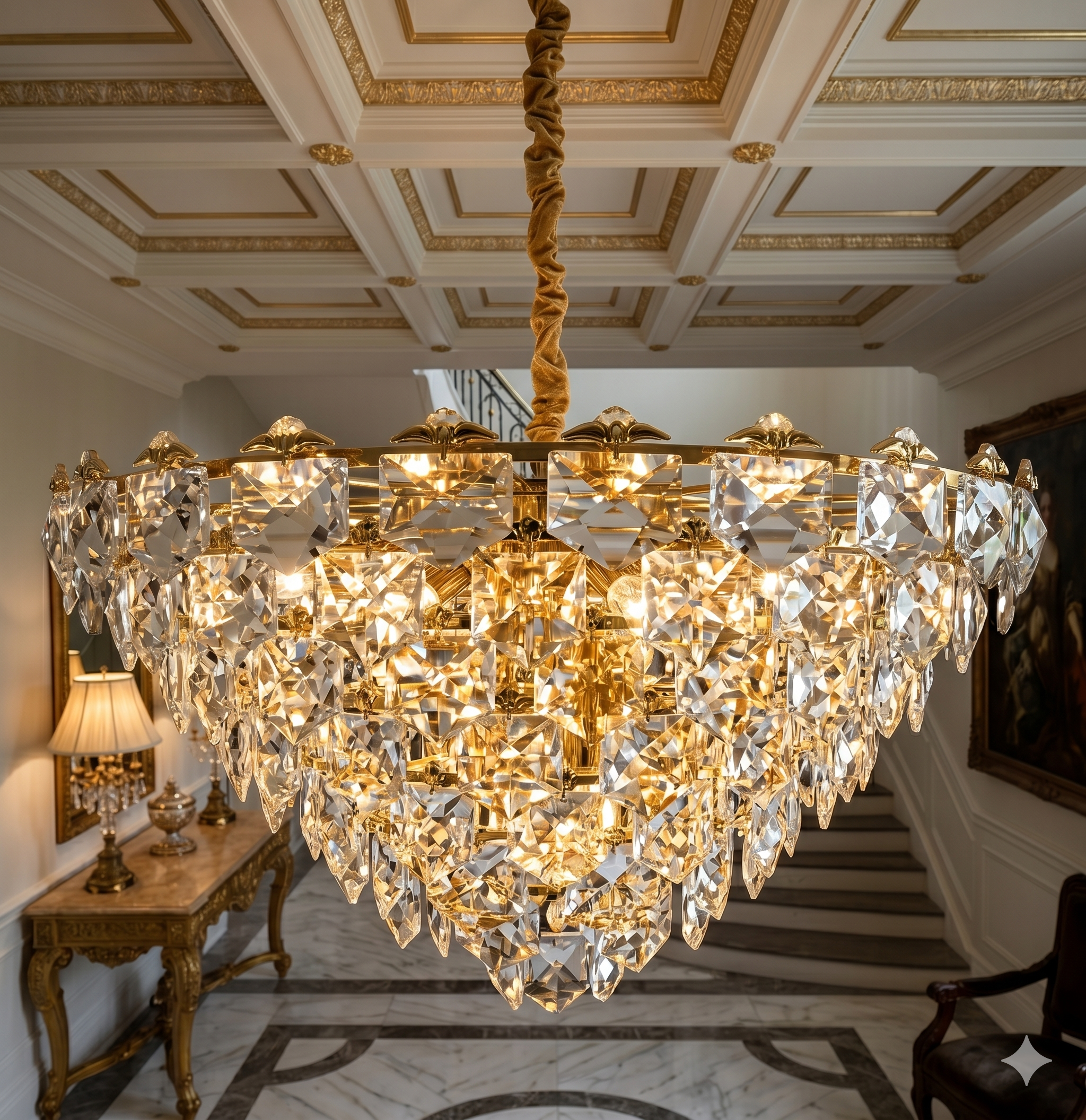 Pendente Cristal 80cm Dourado.