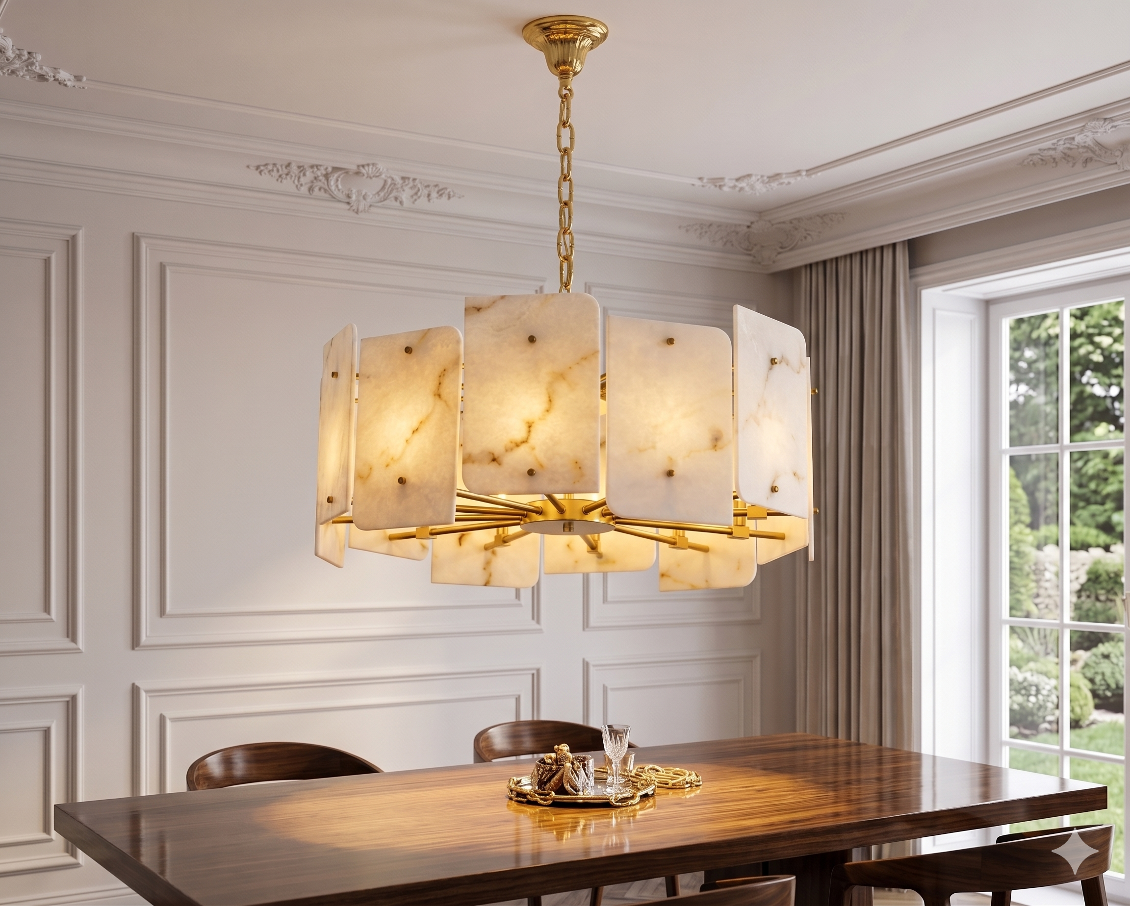 Pendente Marmorizado 80cm Dourado.